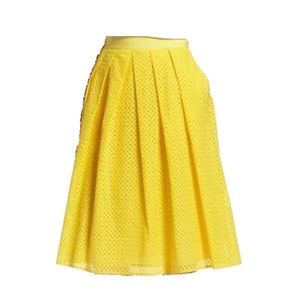 1901 Yellow Cotton Eyelet MIDI Skirt Pockets Sz 6